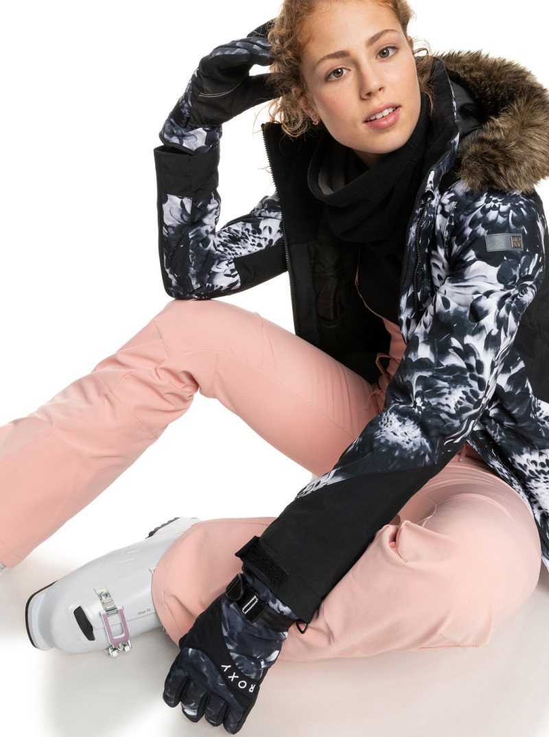 Accessoires Roxy Jetty Snowboard/Ski Gloves Femme Noir Fleur | 793825ABH