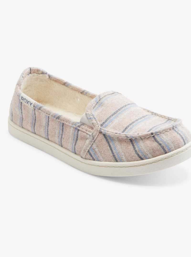 Baskets Roxy Minnow Faux Fur Doublée Slip On Femme Blanche Rose Bleu | 067913OLB