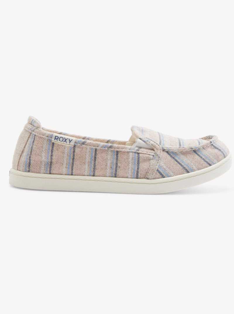 Baskets Roxy Minnow Faux Fur Doublée Slip On Femme Blanche Rose Bleu | 067913OLB