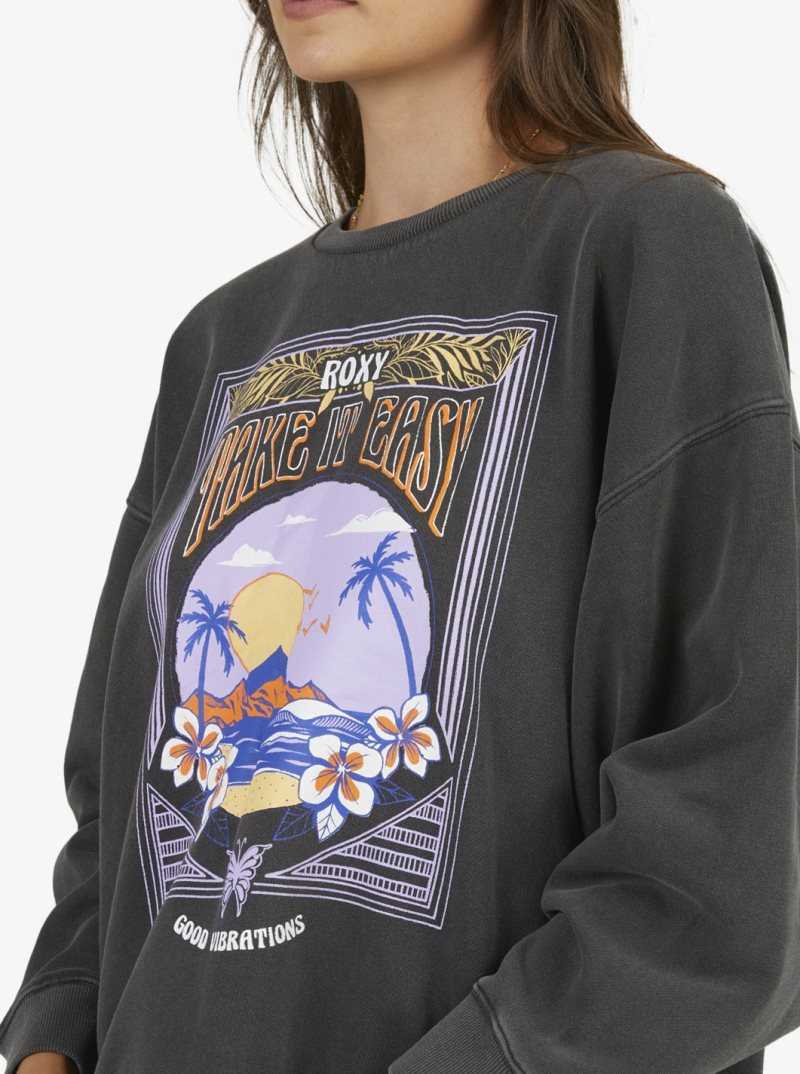 Chandails En Molleton Roxy Into The Night Femme Grise Foncé | 893705KYX
