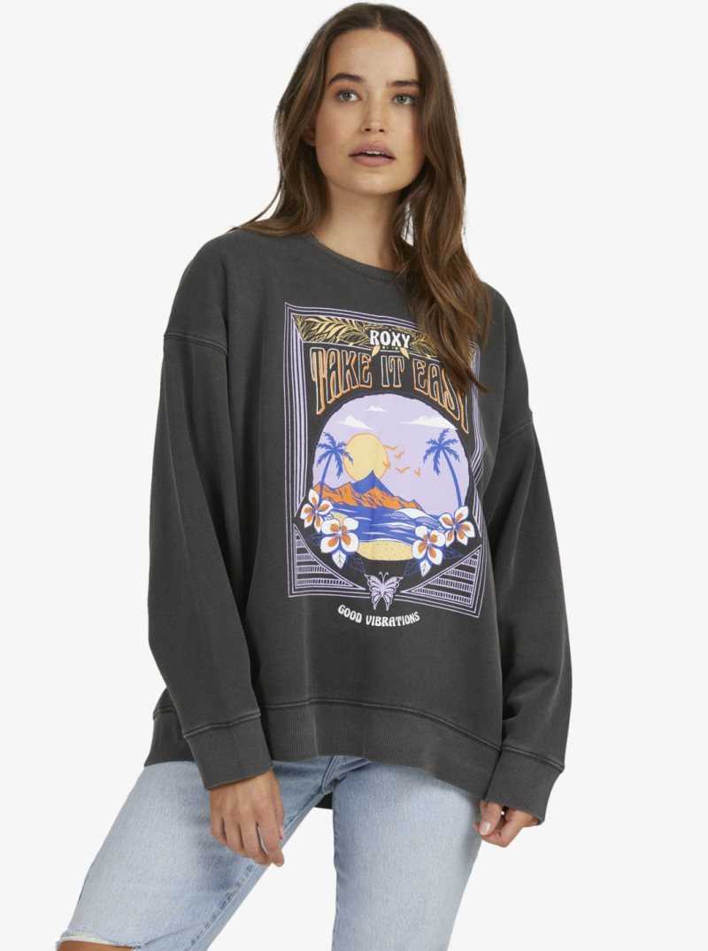Chandails En Molleton Roxy Into The Night Femme Grise Foncé | 893705KYX