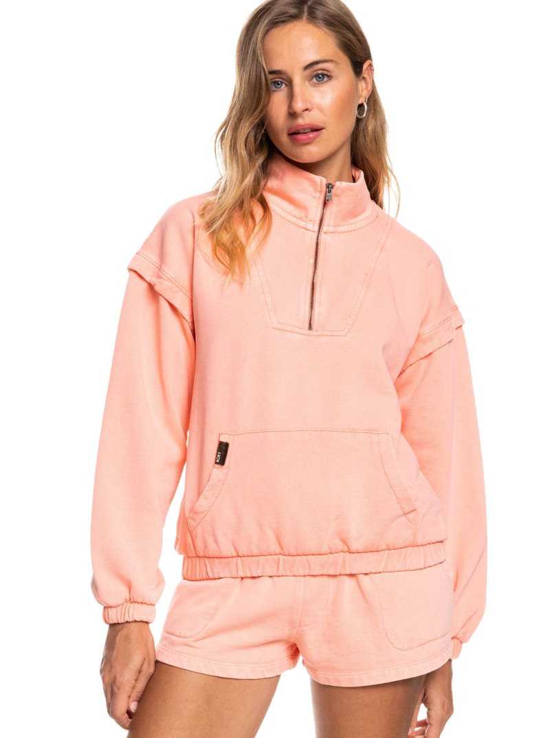 Chandails En Molleton Roxy Locals Only Half Zip Femme Corail | 016945QEP