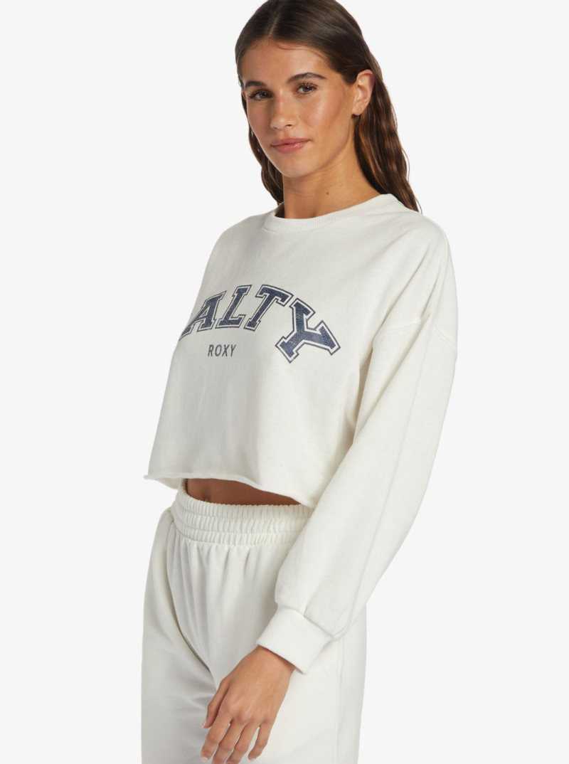 Chandails En Molleton Roxy Morning Hike Crop D Crew Neck Femme Blanche | 634280SEQ