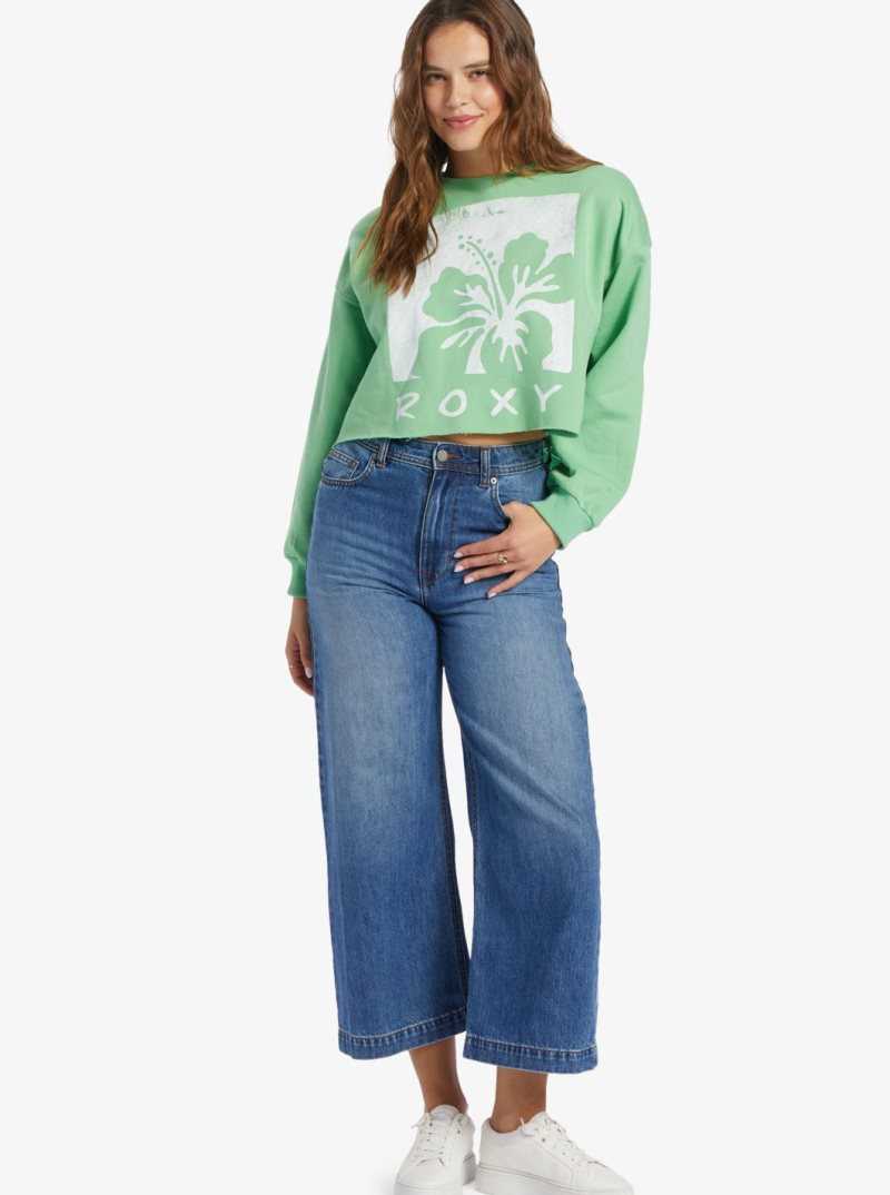 Chandails En Molleton Roxy Morning Hike Crop A Crew Neck Femme Vert | 649012PRH