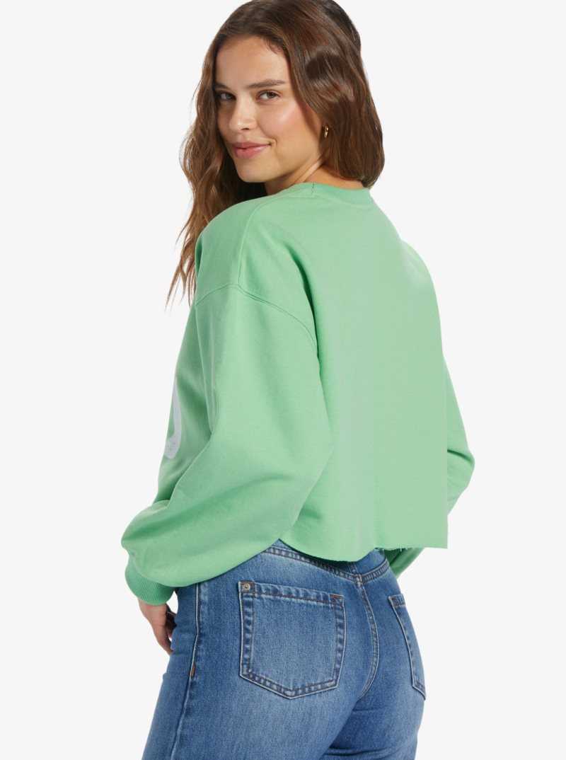 Chandails En Molleton Roxy Morning Hike Crop A Crew Neck Femme Vert | 649012PRH