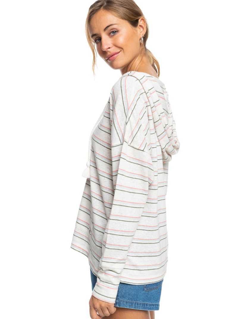 Chandails En Molleton Roxy Paddle Out Stripe Hoodie Femme Blanche | 096514HUJ