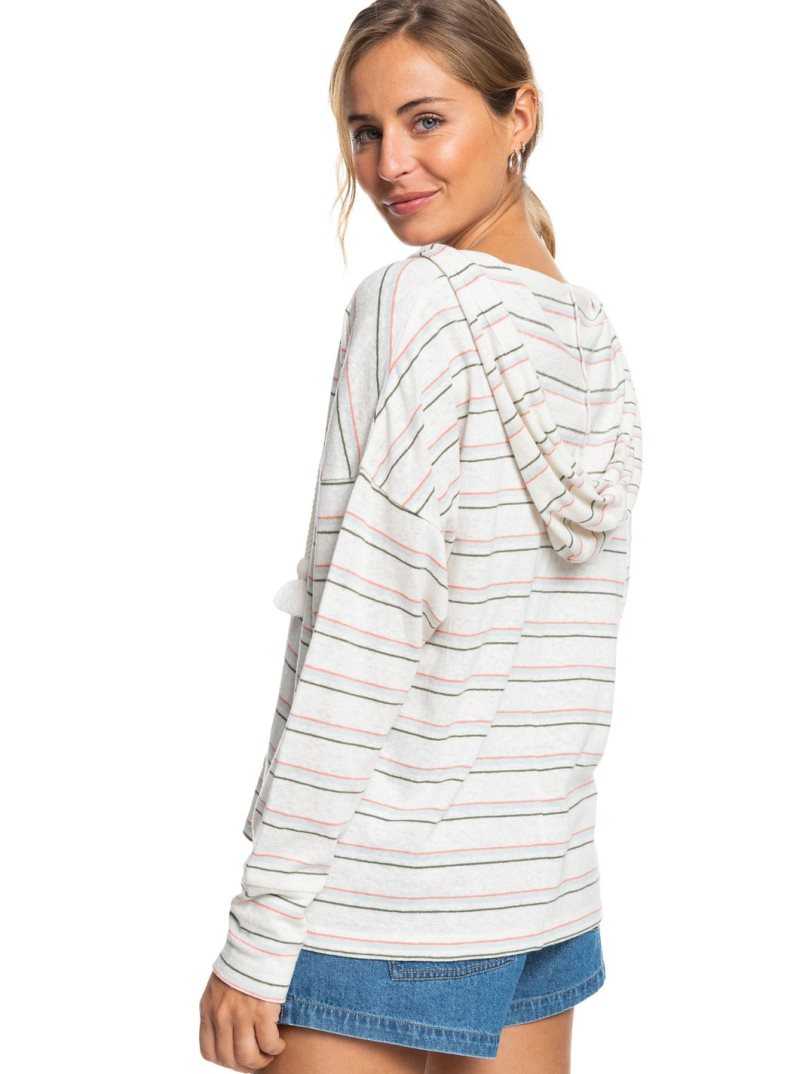 Chandails En Molleton Roxy Paddle Out Stripe Hoodie Femme Blanche | 096514HUJ