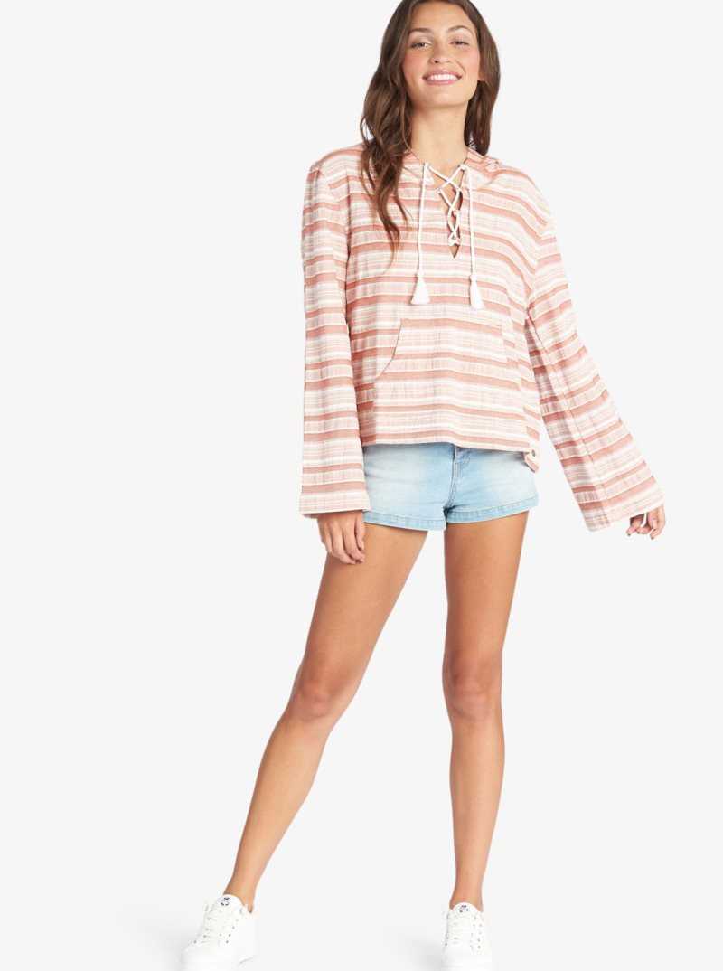 Chandails En Molleton Roxy Paradise Calling Woven Poncho Hoodie Femme Stripes | 654309BUZ