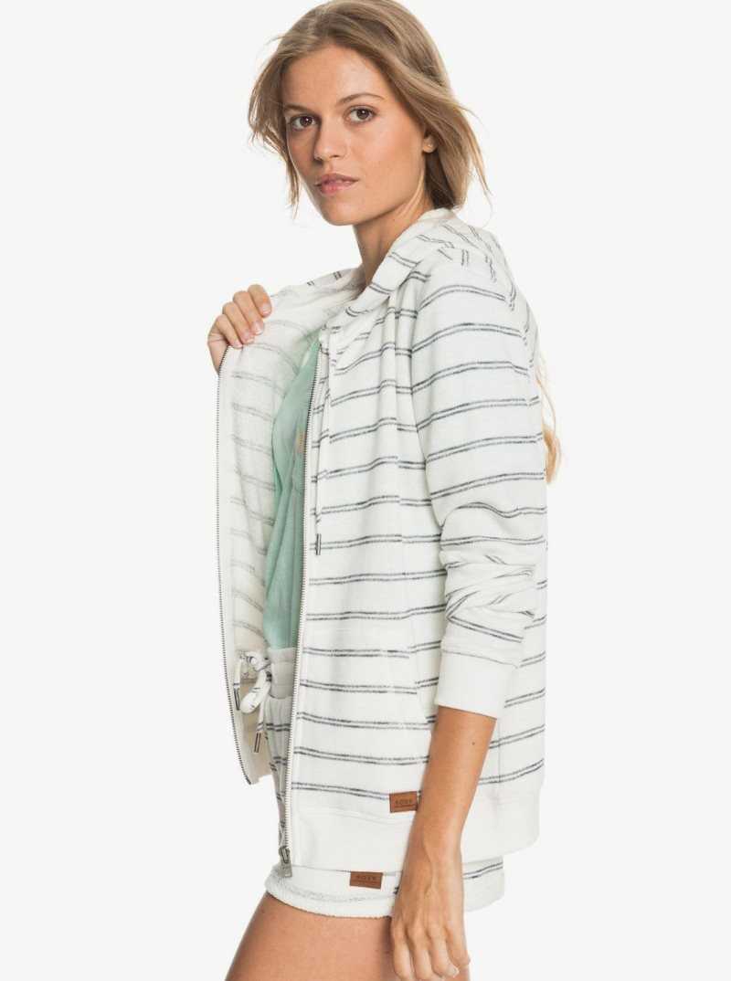 Chandails En Molleton Roxy Perfect Wave Stripes Zip Up Hoodie Femme Blanche | 964281JAN