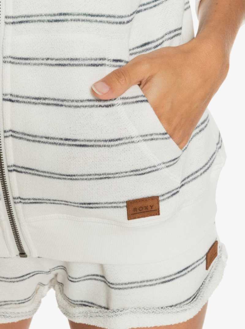 Chandails En Molleton Roxy Perfect Wave Stripes Zip Up Hoodie Femme Blanche | 964281JAN