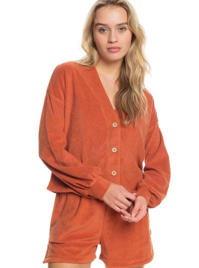 Chandails En Molleton Roxy Threes Company Organic Button Front Femme | 016543JTX