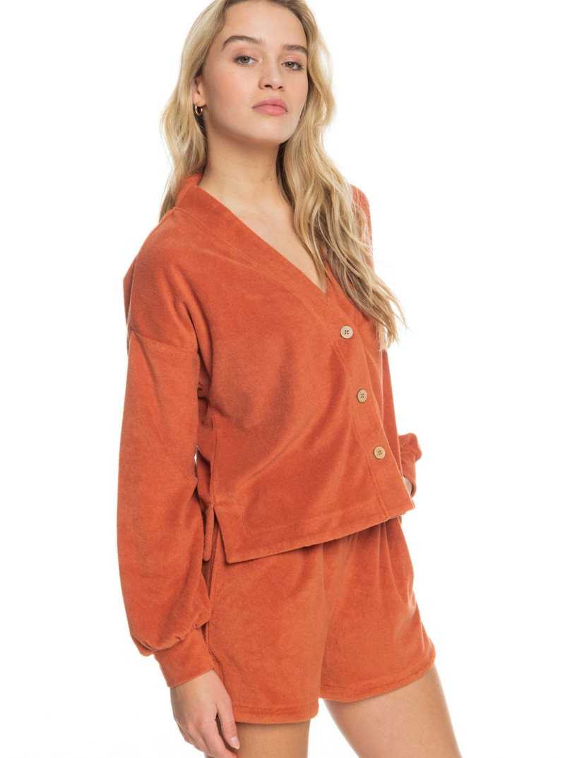 Chandails En Molleton Roxy Threes Company Organic Button Front Femme | 016543JTX