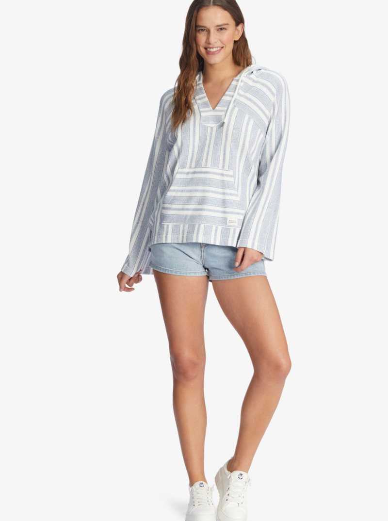 Chandails En Molleton Roxy Wild And Free Poncho Style Hoodie Femme Blanche Stripes | 827956JRO