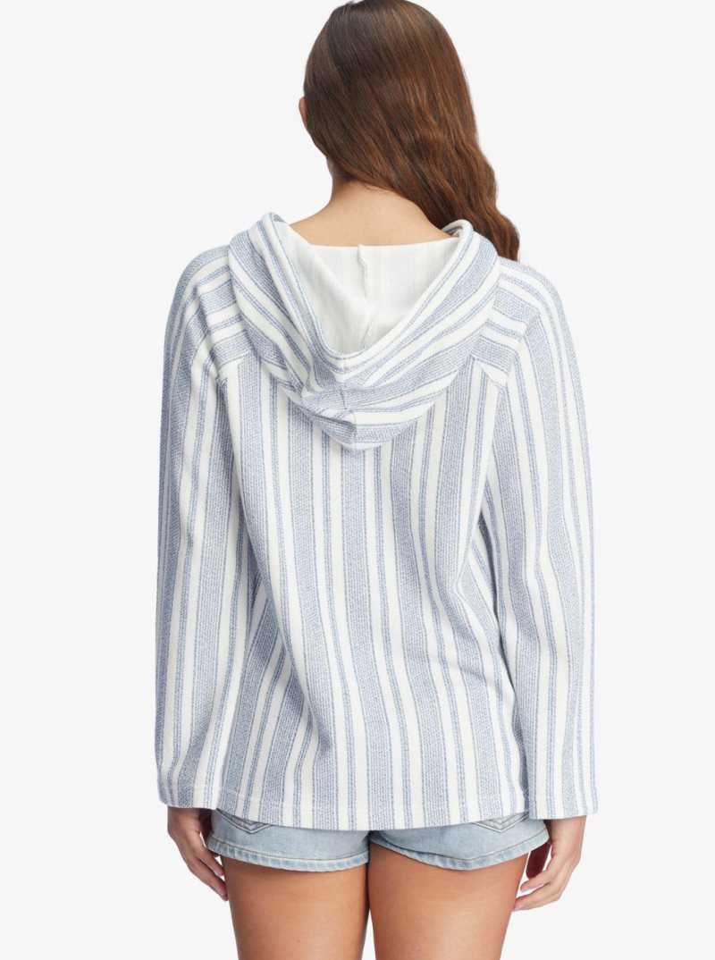 Chandails En Molleton Roxy Wild And Free Poncho Style Hoodie Femme Blanche Stripes | 827956JRO