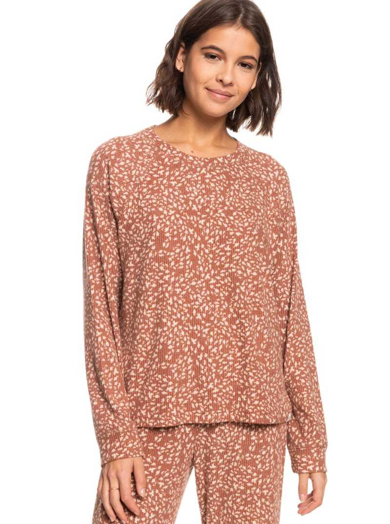 Chandails Roxy Anchors Away Printed Rib Long Sleeve Top Femme Marron | 638109CSB