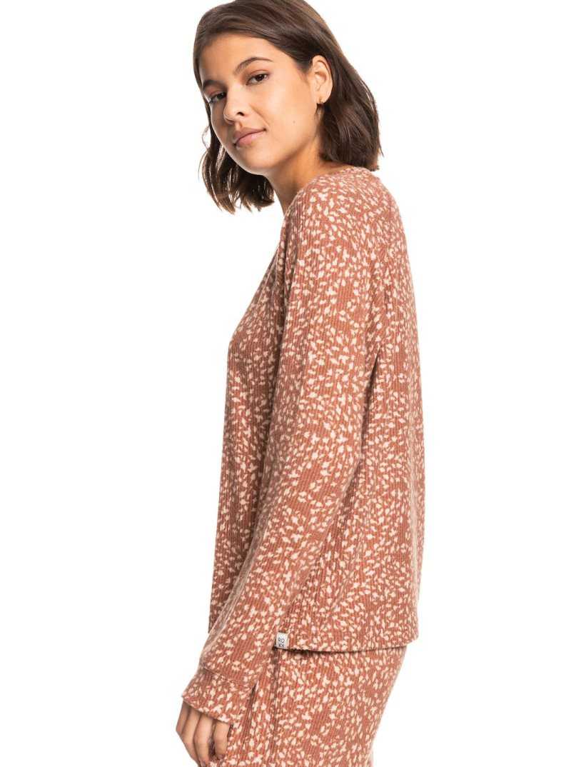 Chandails Roxy Anchors Away Printed Rib Long Sleeve Top Femme Marron | 638109CSB
