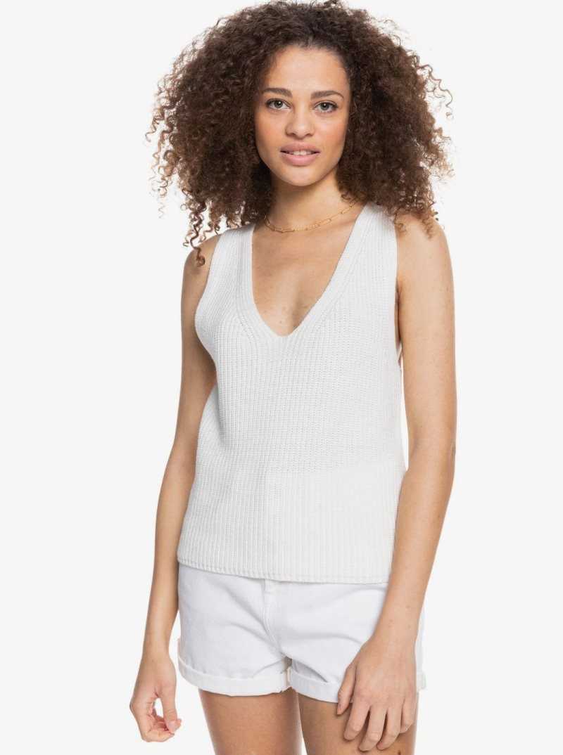 Chandails Roxy Bright Place Sans Manches Pull Femme Blanche | 194523IZD