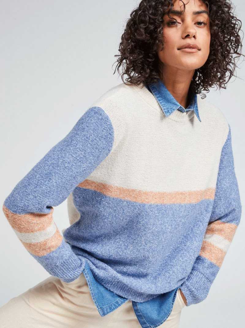 Chandails Roxy Real Groove Rayé Pull Femme Bleu | 902437MYX