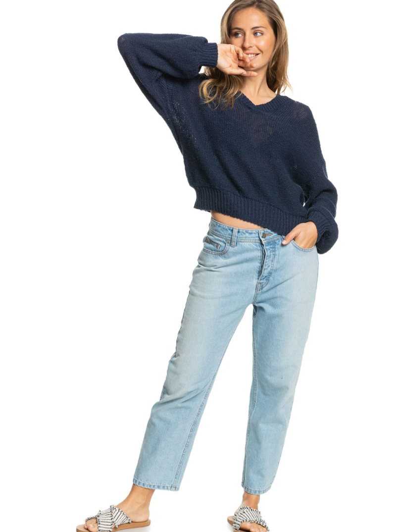 Chandails Roxy Together Again Tricoté Hoodie Femme Indigo | 952701TWL
