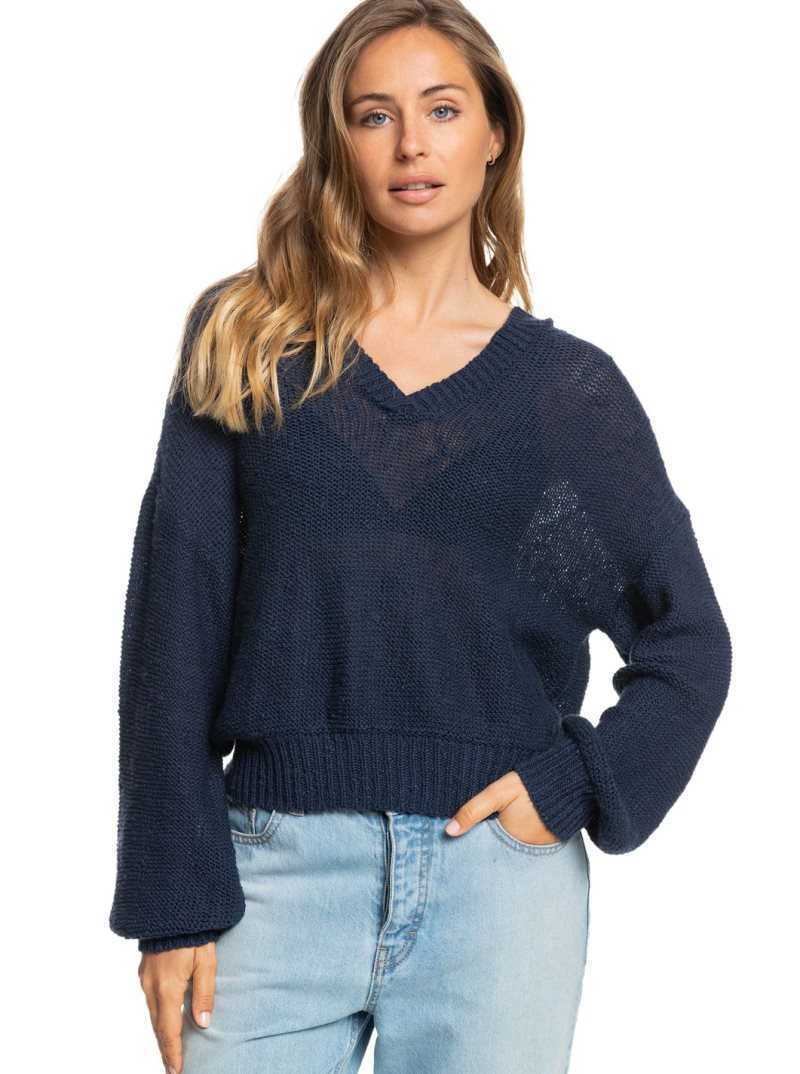 Chandails Roxy Together Again Tricoté Hoodie Femme Indigo | 952701TWL