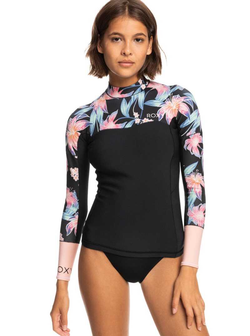 Combinaison En Néoprène Roxy 1mm Swell Series Long Sleeve Top Femme Grise Foncé | 750489EXI