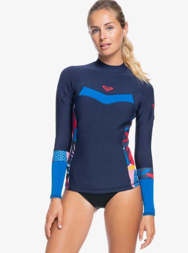 Combinaison En Néoprène Roxy 1mm Syncro L/SL Jacket Femme Bleu Marine Bleu | 248561ACU