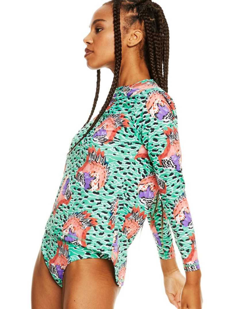 Combinaison En Néoprène Roxy Stella Jean Long Sleeve UPF 50 Rashguard Femme Vert | 697124NFY