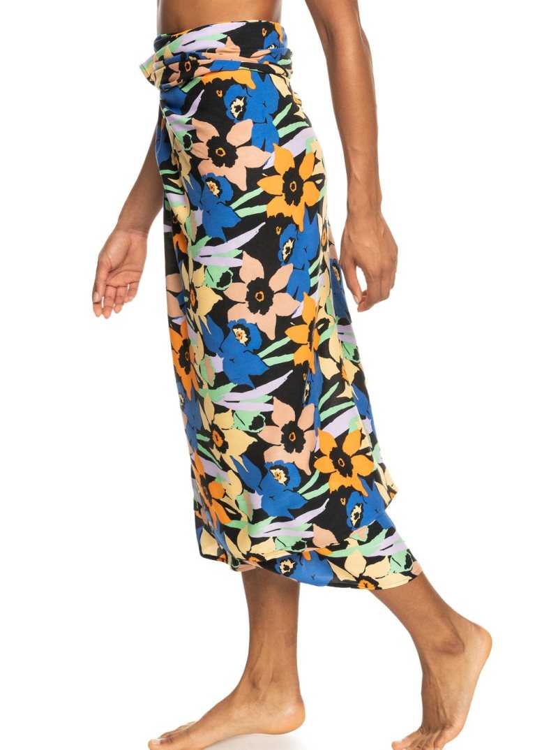 Cover Ups Roxy Cool And Lovely Sarong Femme Grise Foncé Fleur | 407329SQX