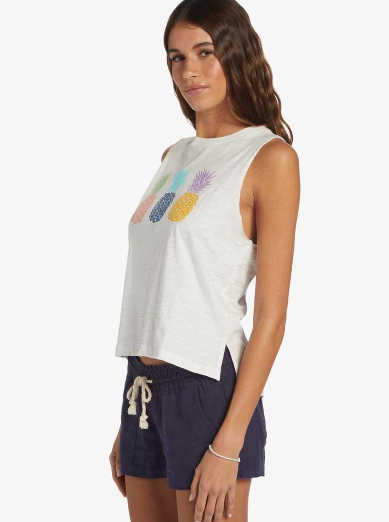 Debardeur Roxy Colorful Pineapple Muscle Femme Blanche | 397406AHG