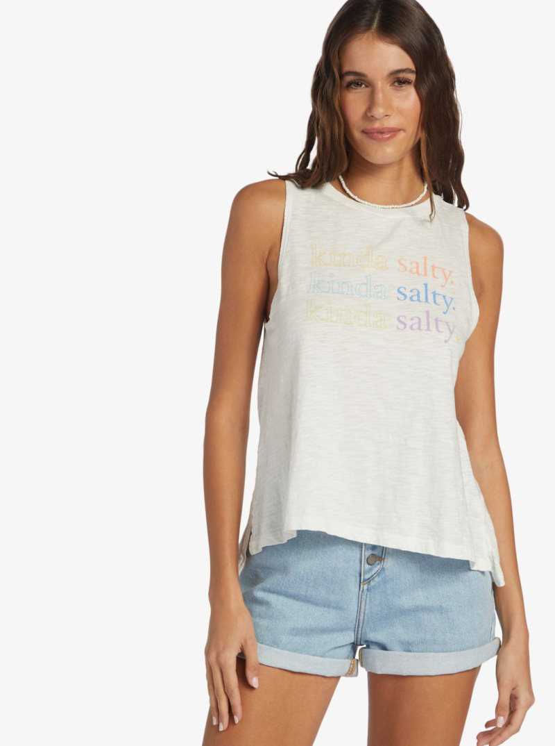 Debardeur Roxy Kinda Salty High-Low Hem Muscle Femme Blanche | 412097QZT