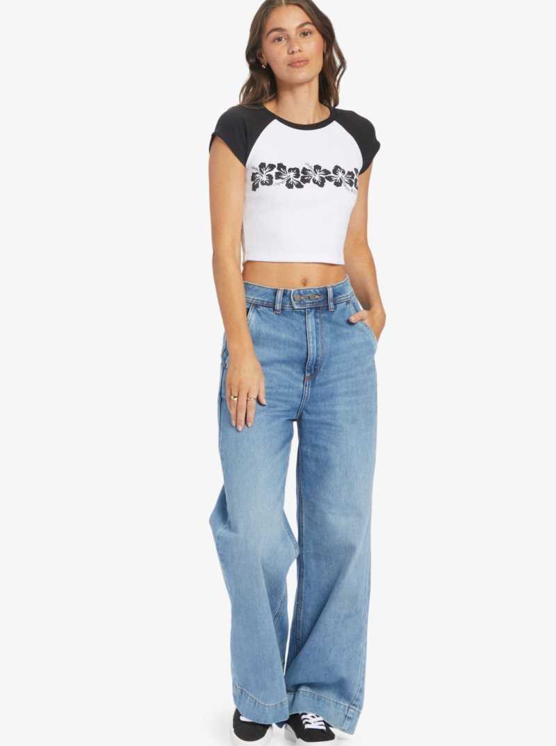 Debardeur Roxy Lei Stripe Cropped Raglan Sleeve Baby T-shirt Femme Grise Foncé | 286530MRZ