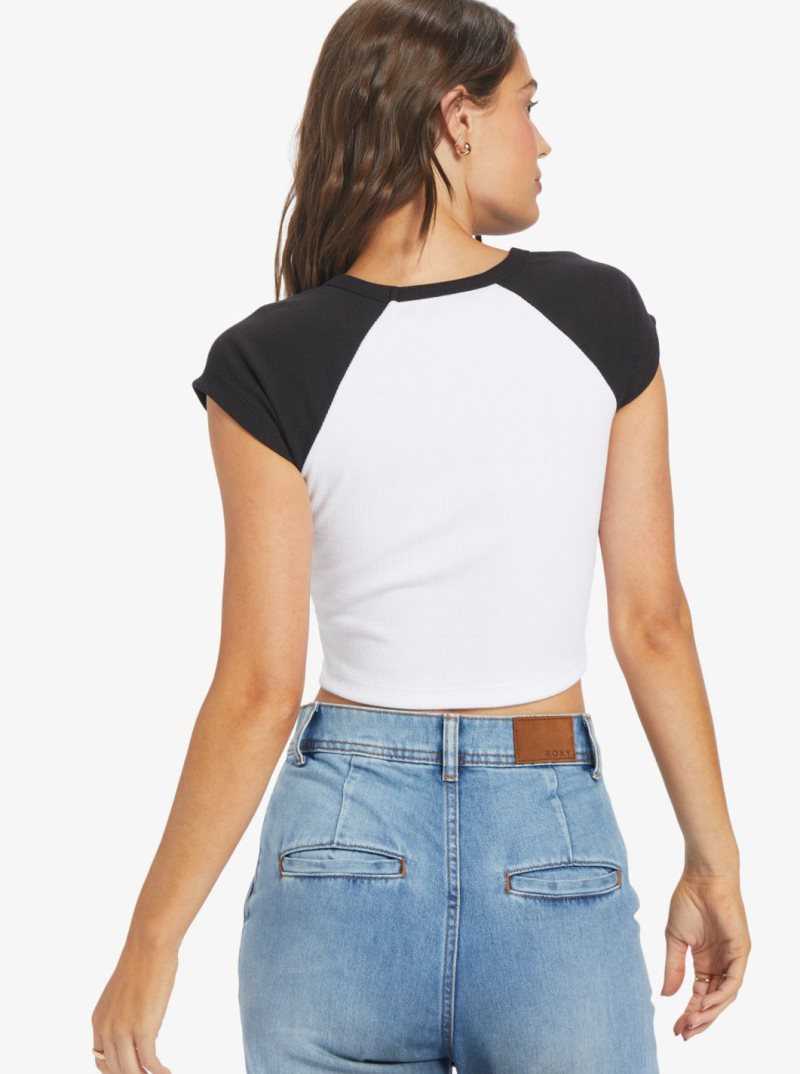 Debardeur Roxy Lei Stripe Cropped Raglan Sleeve Baby T-shirt Femme Grise Foncé | 286530MRZ