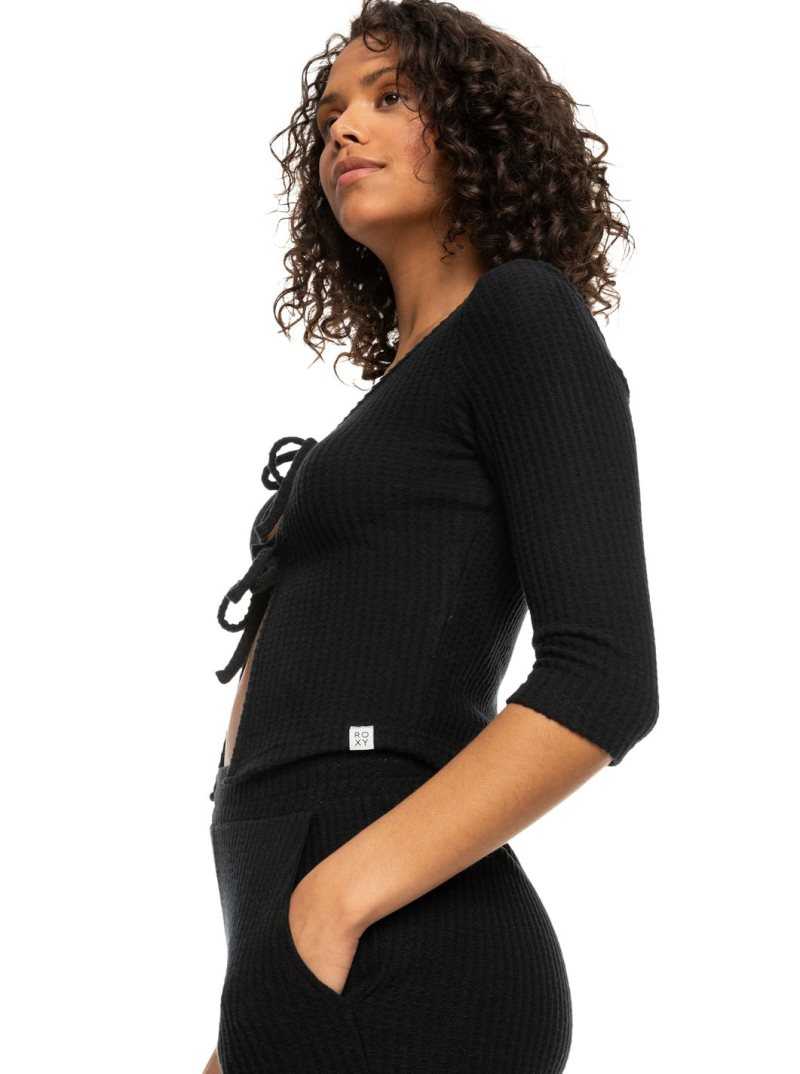 Debardeur Roxy Looking Good Tie-Front Thermal Cardigan Femme Grise Foncé | 129875KAW