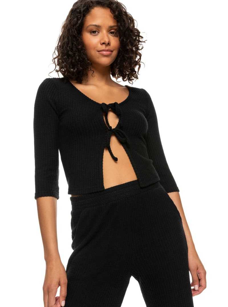 Debardeur Roxy Looking Good Tie-Front Thermal Cardigan Femme Grise Foncé | 129875KAW