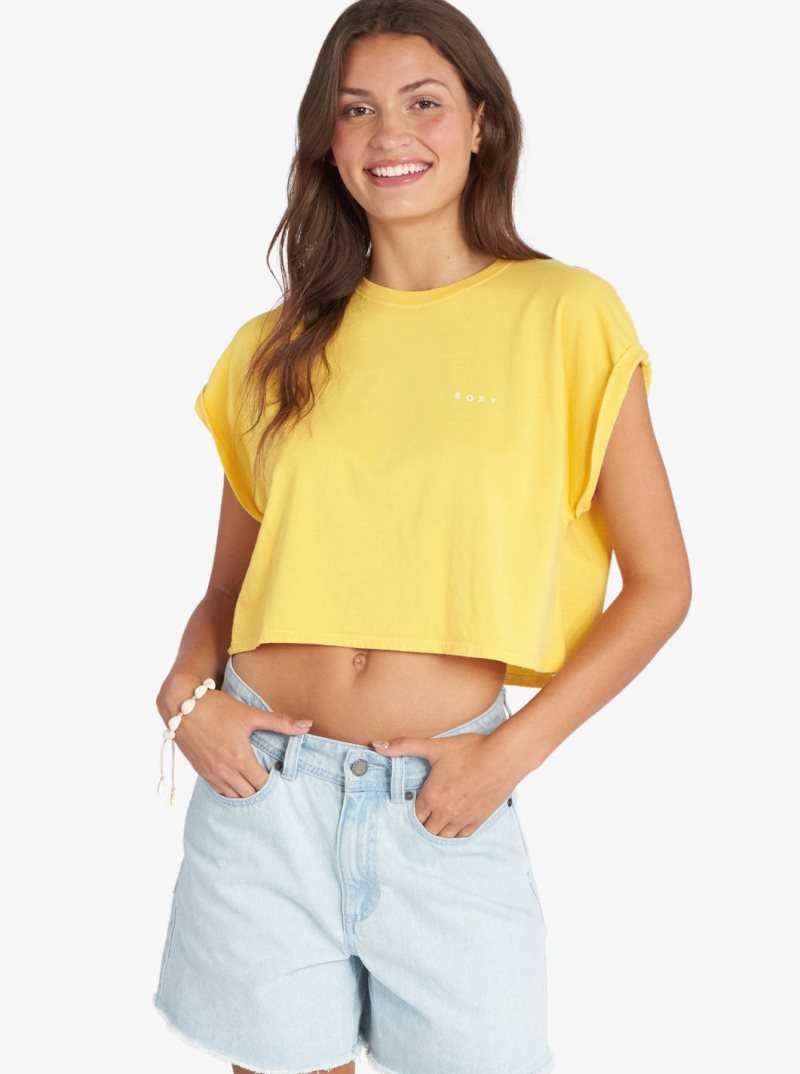Debardeur Roxy Retro Sunny Day Cropped Dolman T-Shirt Femme Jaune | 928064FCD