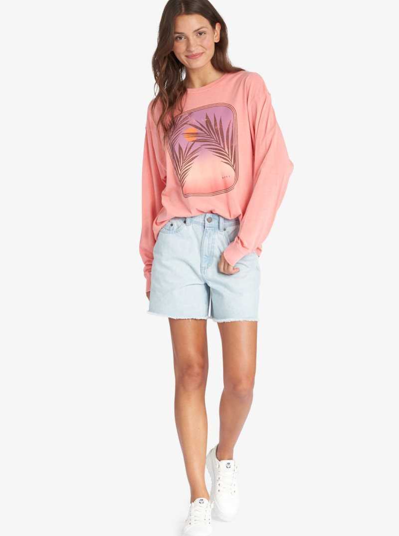 Debardeur Roxy Sunset Photo Oversized Long Sleeve T-Shirt Femme Rose | 697410PJC