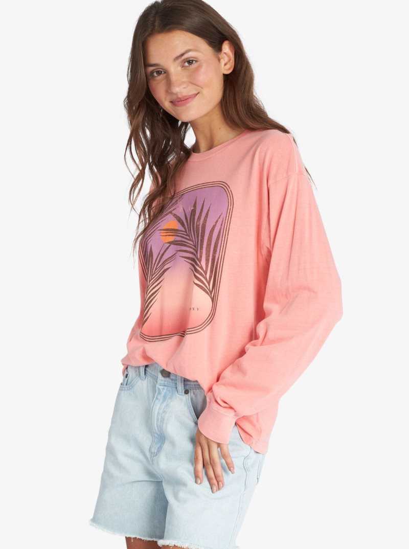 Debardeur Roxy Sunset Photo Oversized Long Sleeve T-Shirt Femme Rose | 697410PJC