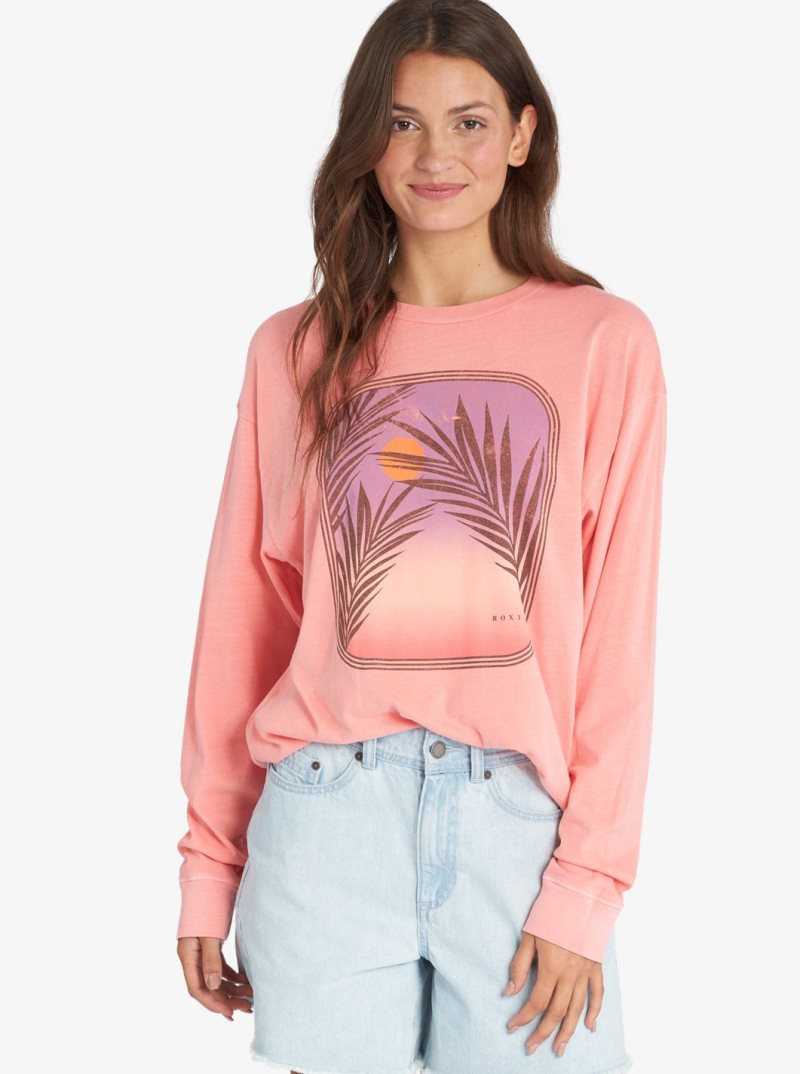 Debardeur Roxy Sunset Photo Oversized Long Sleeve T-Shirt Femme Rose | 697410PJC