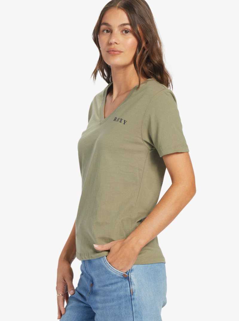 Debardeur Roxy Tropical Oasis V-Neck T-Shirt Femme Vert Foncé | 524739ASX