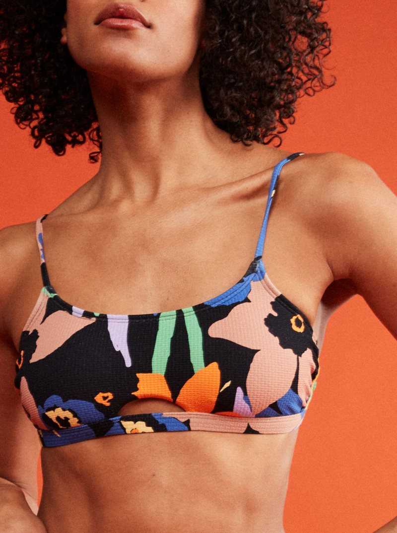 Hauts De Bikini Roxy Color Jam Bralette Femme Grise Foncé Fleur | 524617GAJ