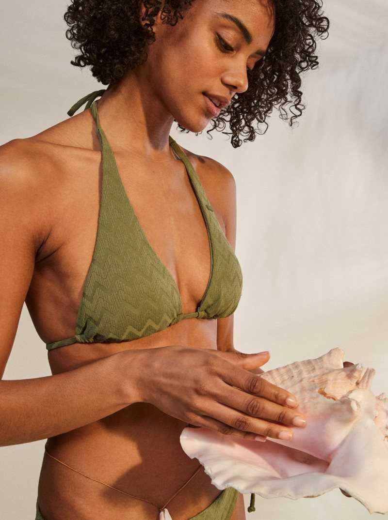 Hauts De Bikini Roxy Current Coolness Elongated Triangle Femme Vert Olive Vert | 169374TVI
