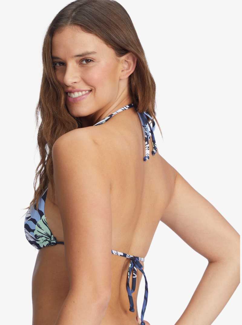 Hauts De Bikini Roxy Printed Beach Classics Elongated Triangle Femme Indigo | 023854HID