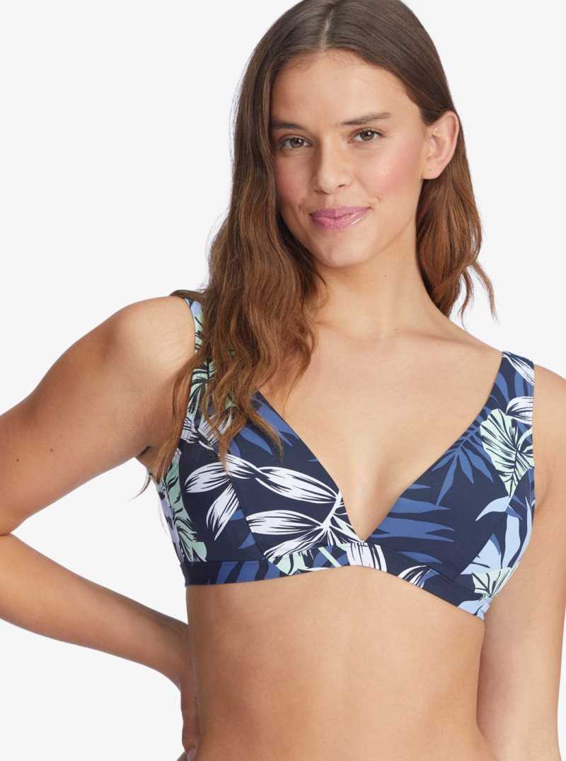 Hauts De Bikini Roxy Printed Beach Classics D-Cup Underwire Triangle Femme Indigo | 219387QUI