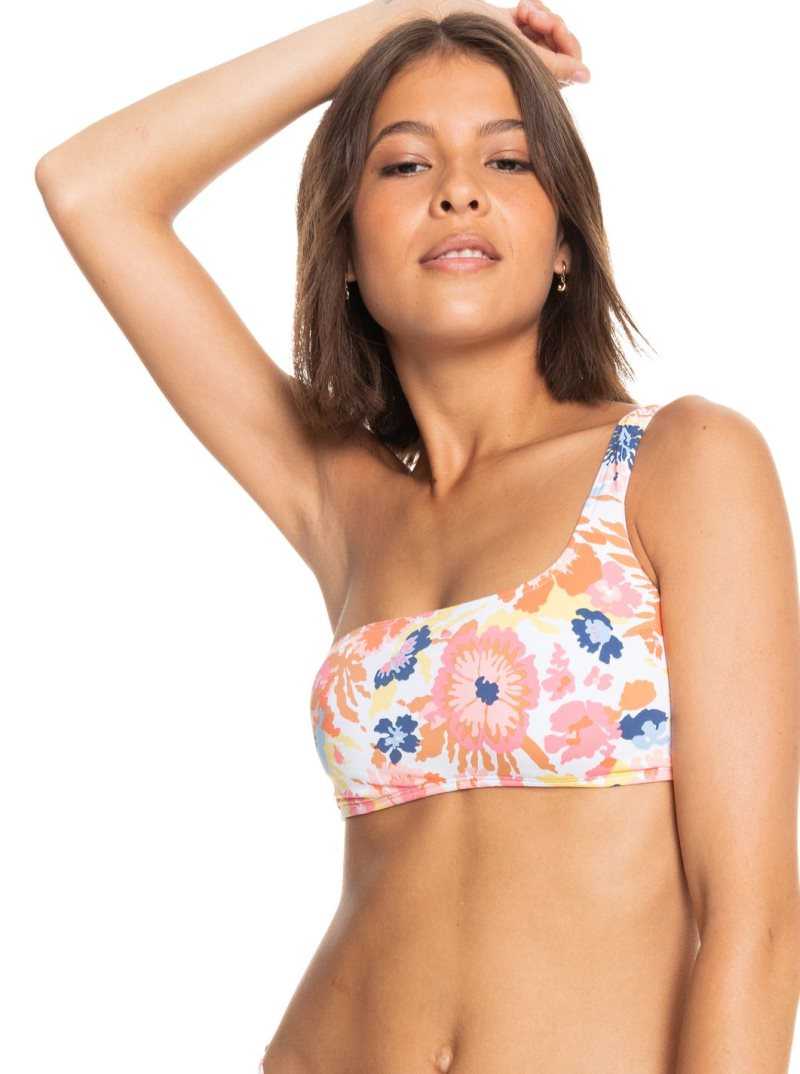Hauts De Bikini Roxy Printed Beach Classics Asymmetric Femme Blanche | 249351AVW
