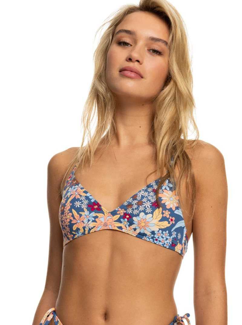 Hauts De Bikini Roxy Printed Beach Classics Triangle Athlétiques Femme Bleu | 782065AOP