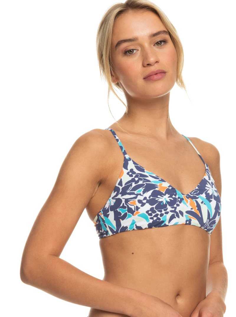 Hauts De Bikini Roxy Printed Beach Classics Athlétiques Triangle Femme Bleu | 964053NCX