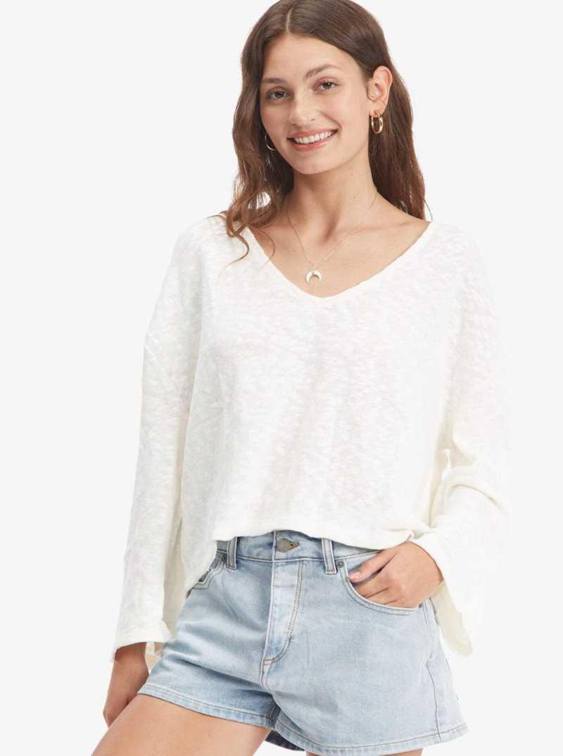 Hauts Roxy Board Walk V-Neck Femme Blanche | 761293YBK