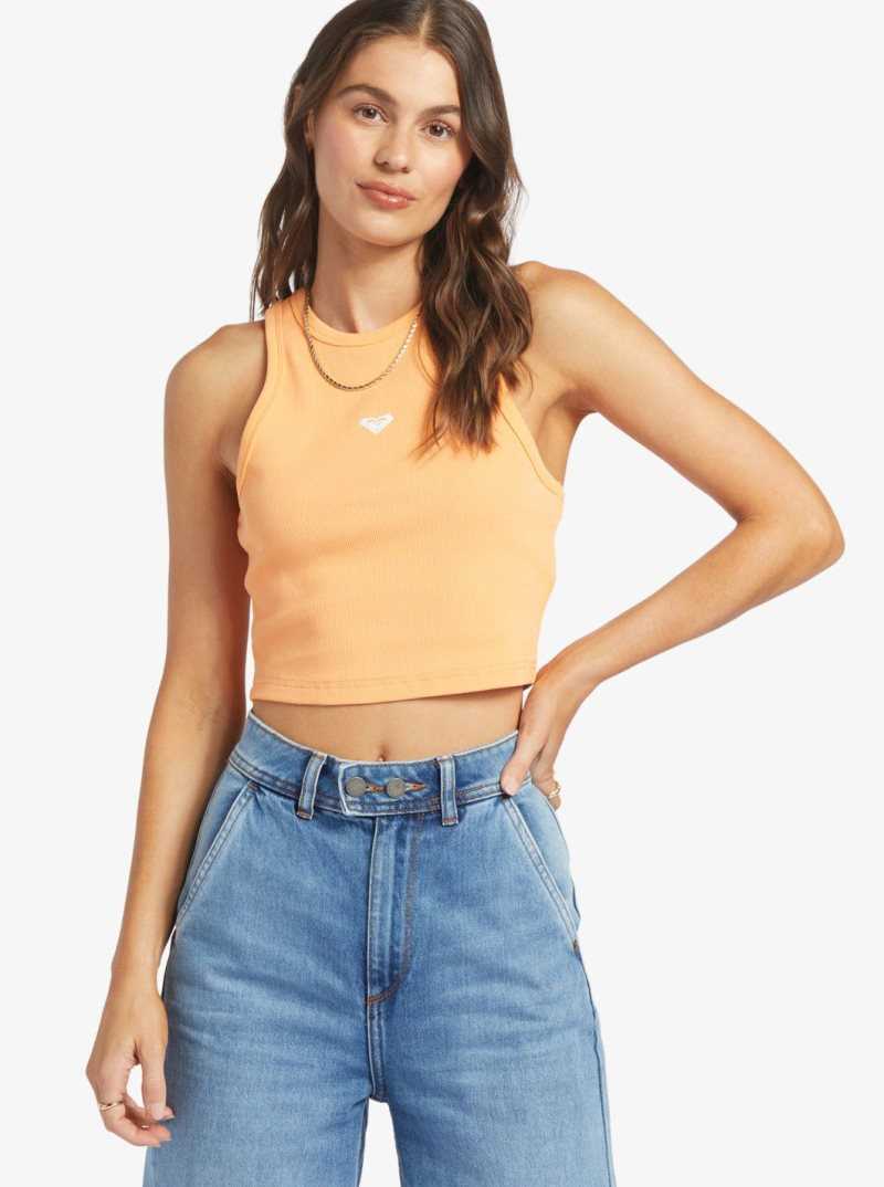 Hauts Roxy Bright Boardwalk High Knit Tank Femme Orange | 538260HRJ