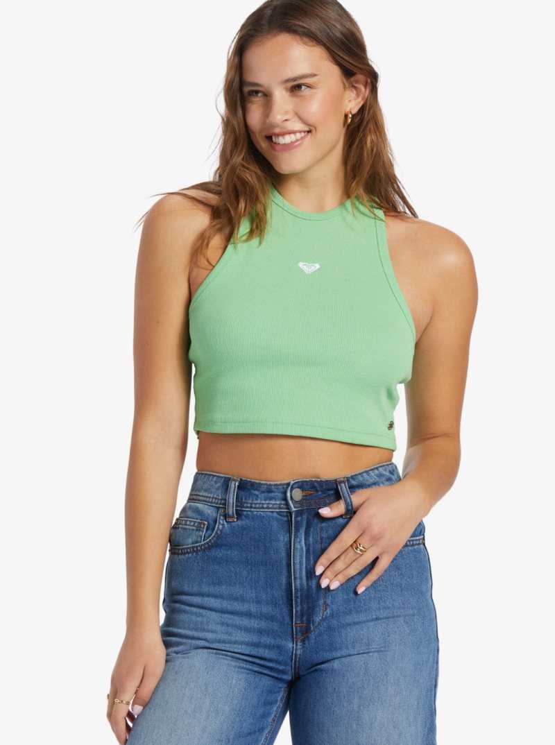 Hauts Roxy Bright Boardwalk High Knit Tank Femme Vert | 628309PBA