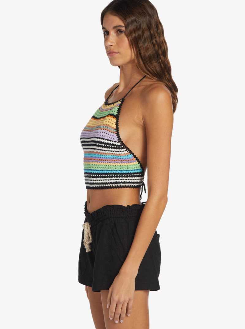 Hauts Roxy Daydreamer Cropped Knit Halter Femme Grise Foncé | 621870NSU